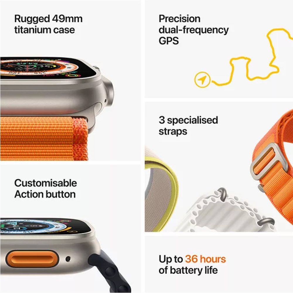 Apple Watch Ultra GPS+Cellular, 49mm Titanium Case with Orange Alpine Loop (Medium)