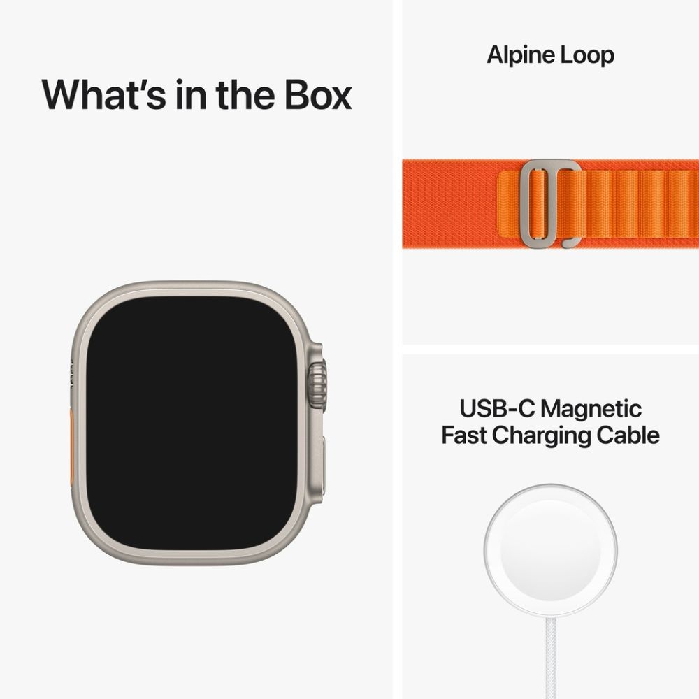 Apple Watch Ultra GPS+Cellular, 49mm Titanium Case with Orange Alpine Loop (Medium)