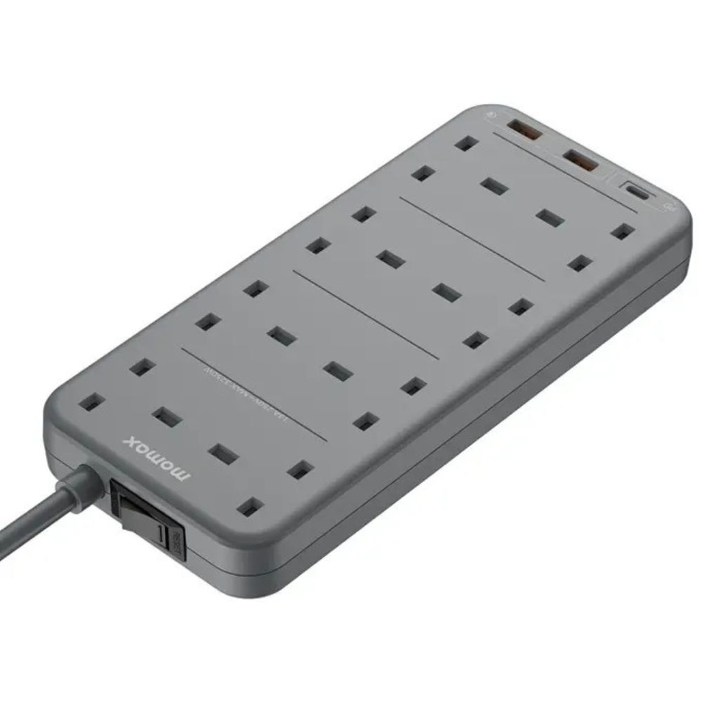 Momax OnePlug 8-Outlet USB Power Strip  (Grey)