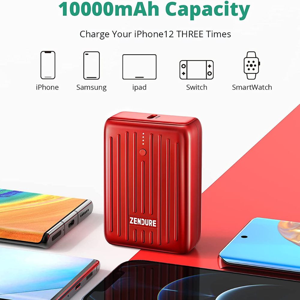 Zendure SuperMini Lightning 10000 mAh Credit Card Sized Red