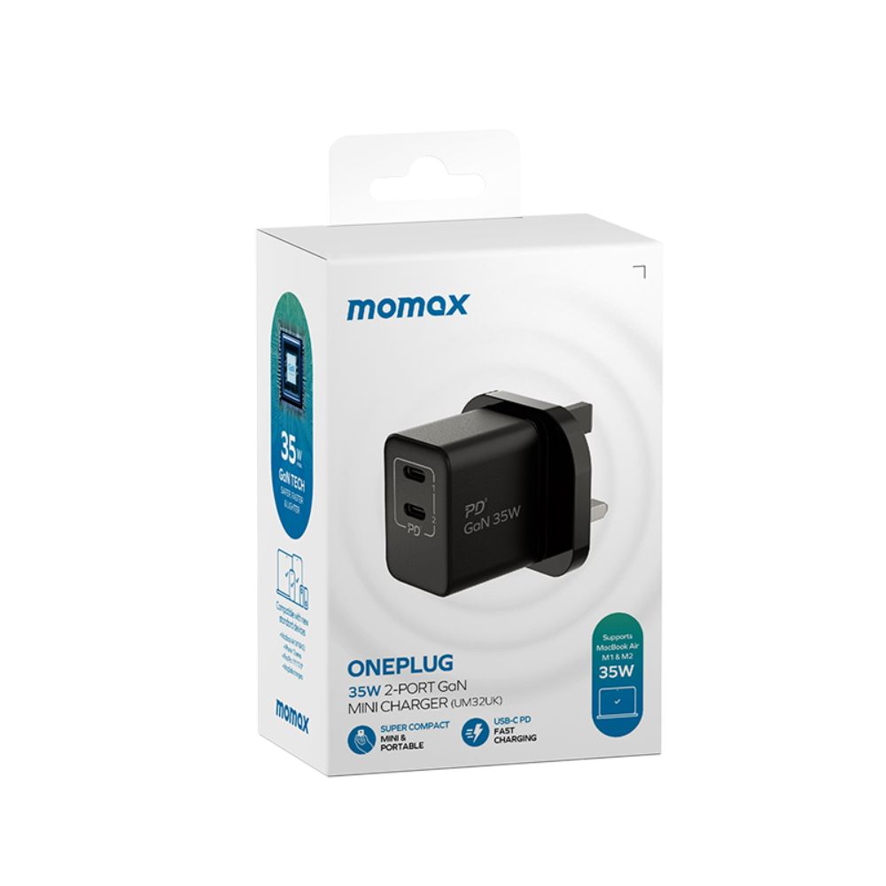 Momax ONEPLUG 35W 2-Port GaN Mini Charger (Black)
