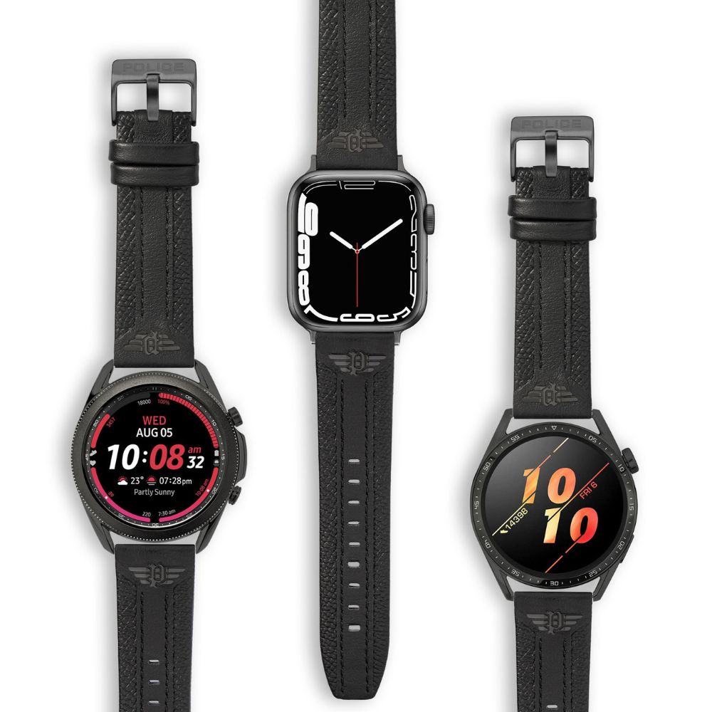 Police Wings Leather Strap for Smart Watch 42/44/45/49mm (Black)