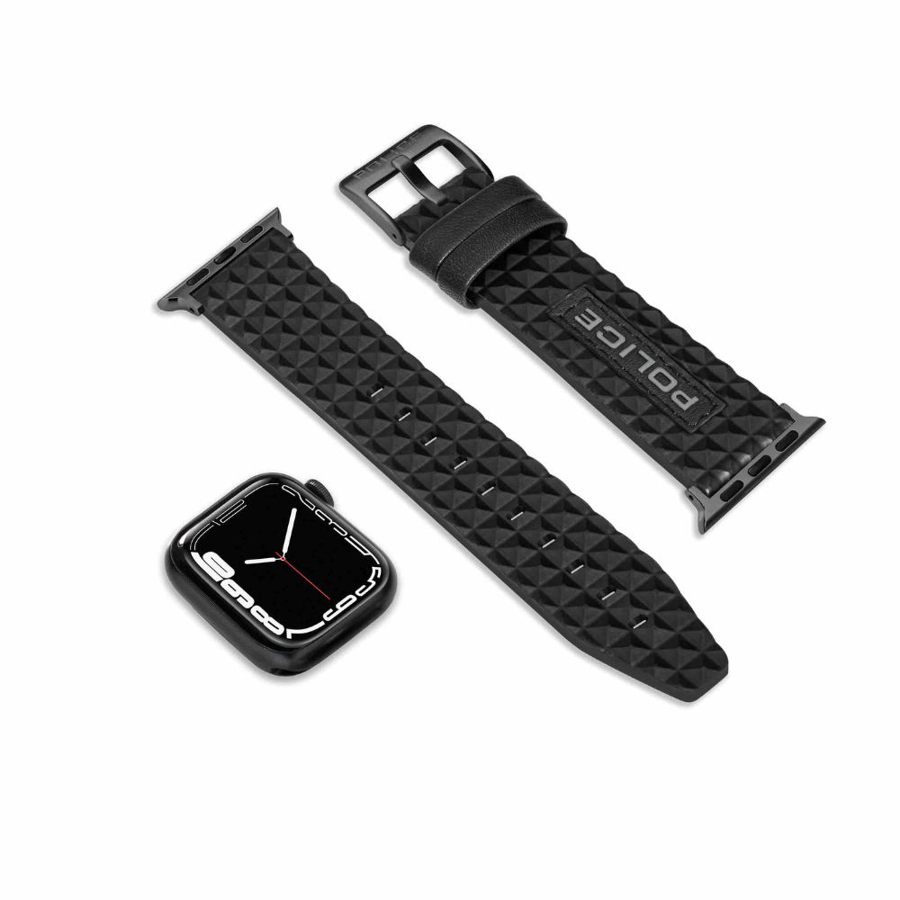 Police Pyramid Leather Strap for Smart Watch 42/44/45/49mm (Black)