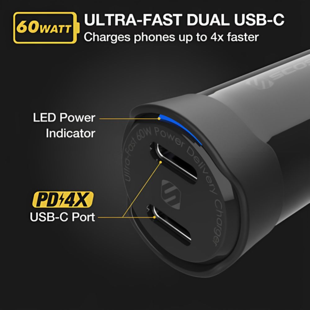 Scosche Powervolt Dual-Port USB-C Car Charger 60W