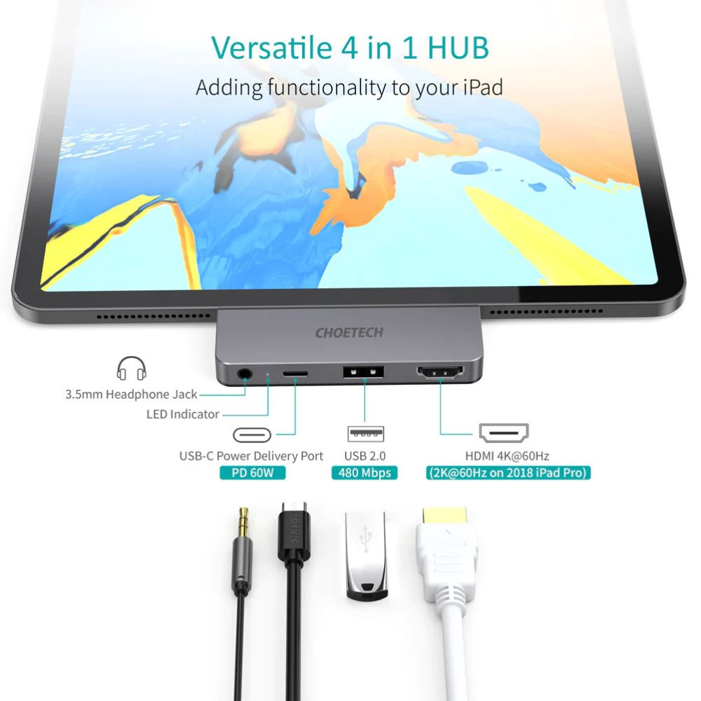 Choetech 4-in-1 USB-C Hub (Grey)