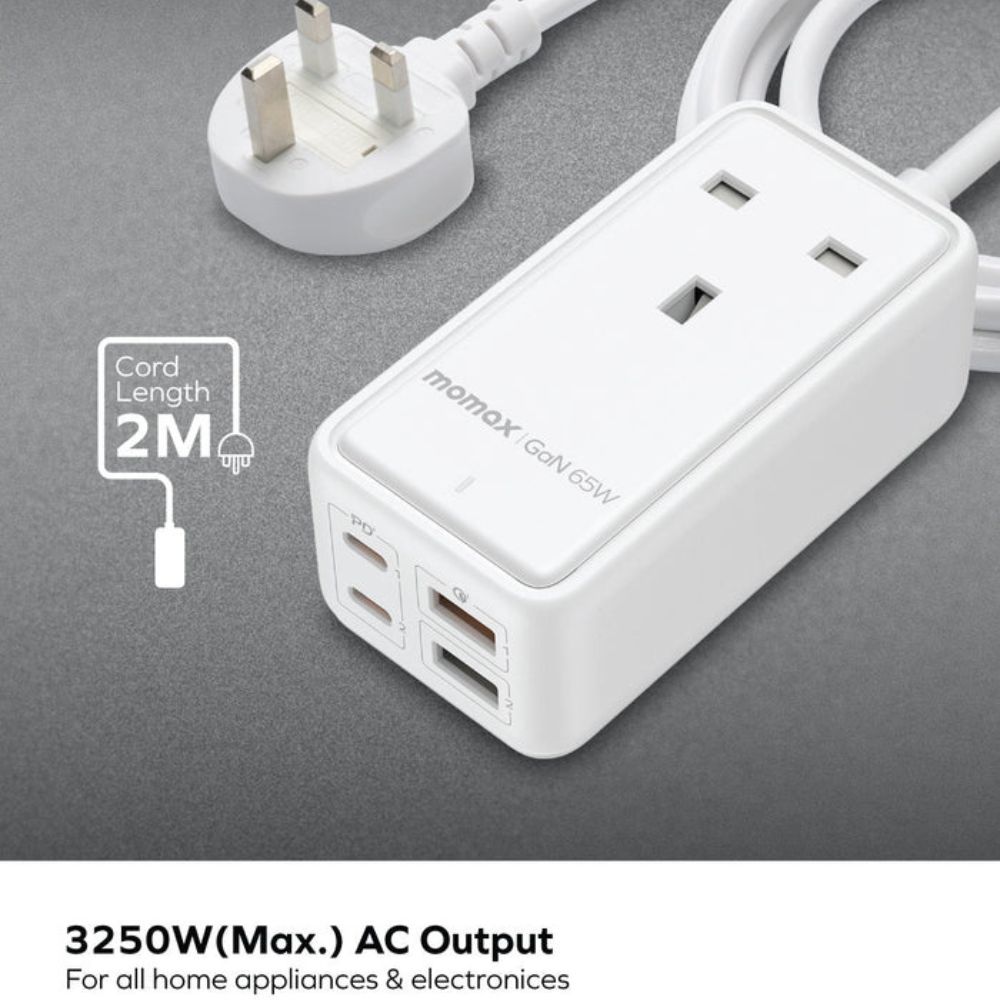 Momax ONEPLUG 65W GaN Extension Cord with USB (Space Grey)