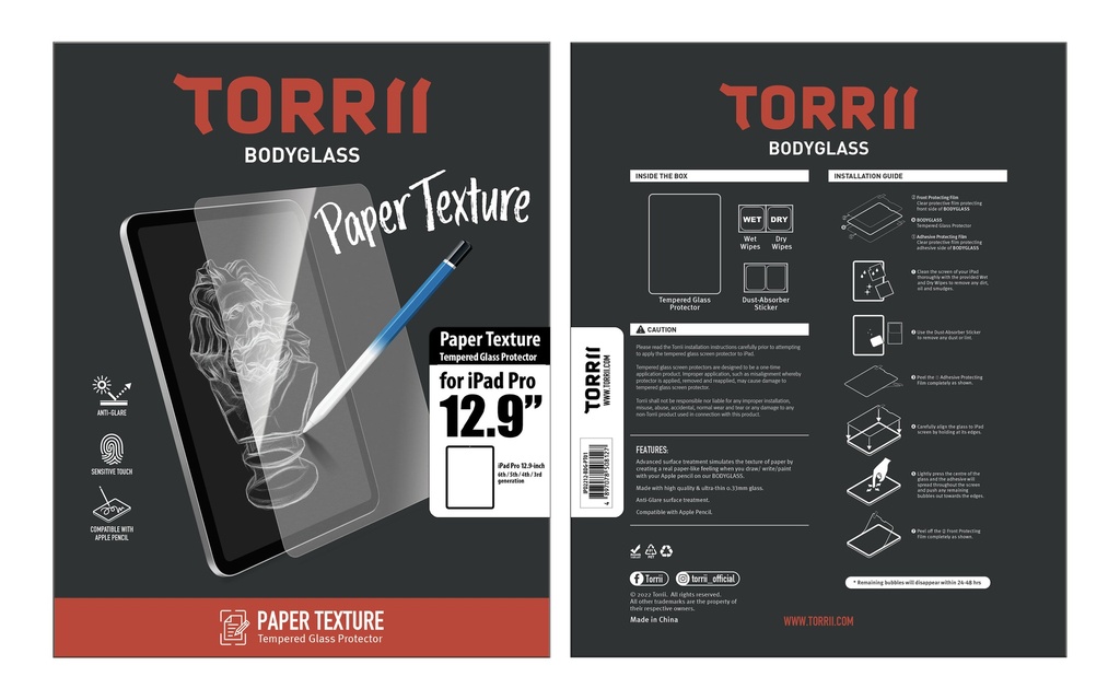 Torrii Bodyglass Paper Texture Glass Screen Protector for iPad Pro 12.9" (Clear)