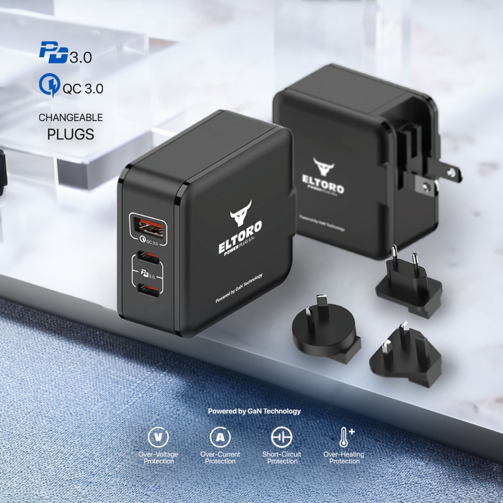 Eltoro Power Plug 65W GaN Tech with Travel Plug (Black)