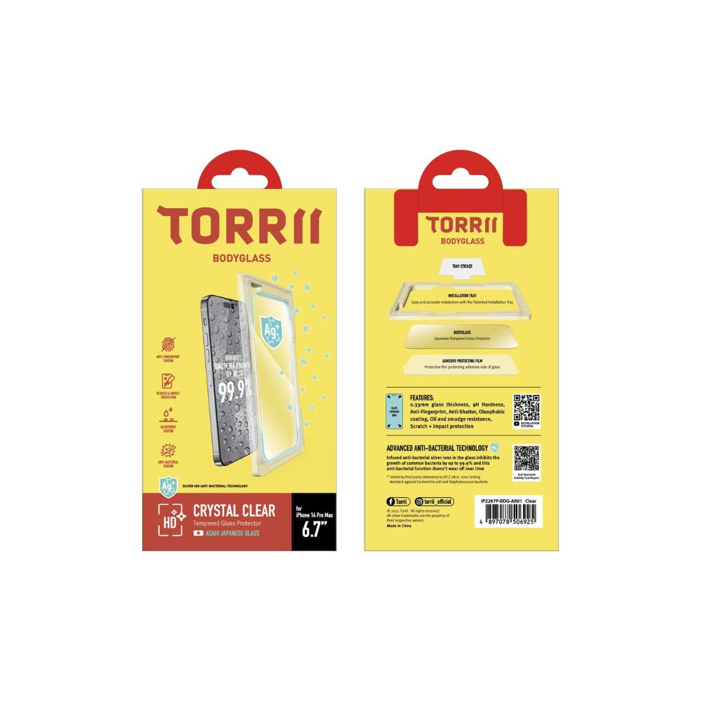 Torrii BodyGlass Anti-Bacterial Screen Protector for iPhone 14 Pro Max (Clear)