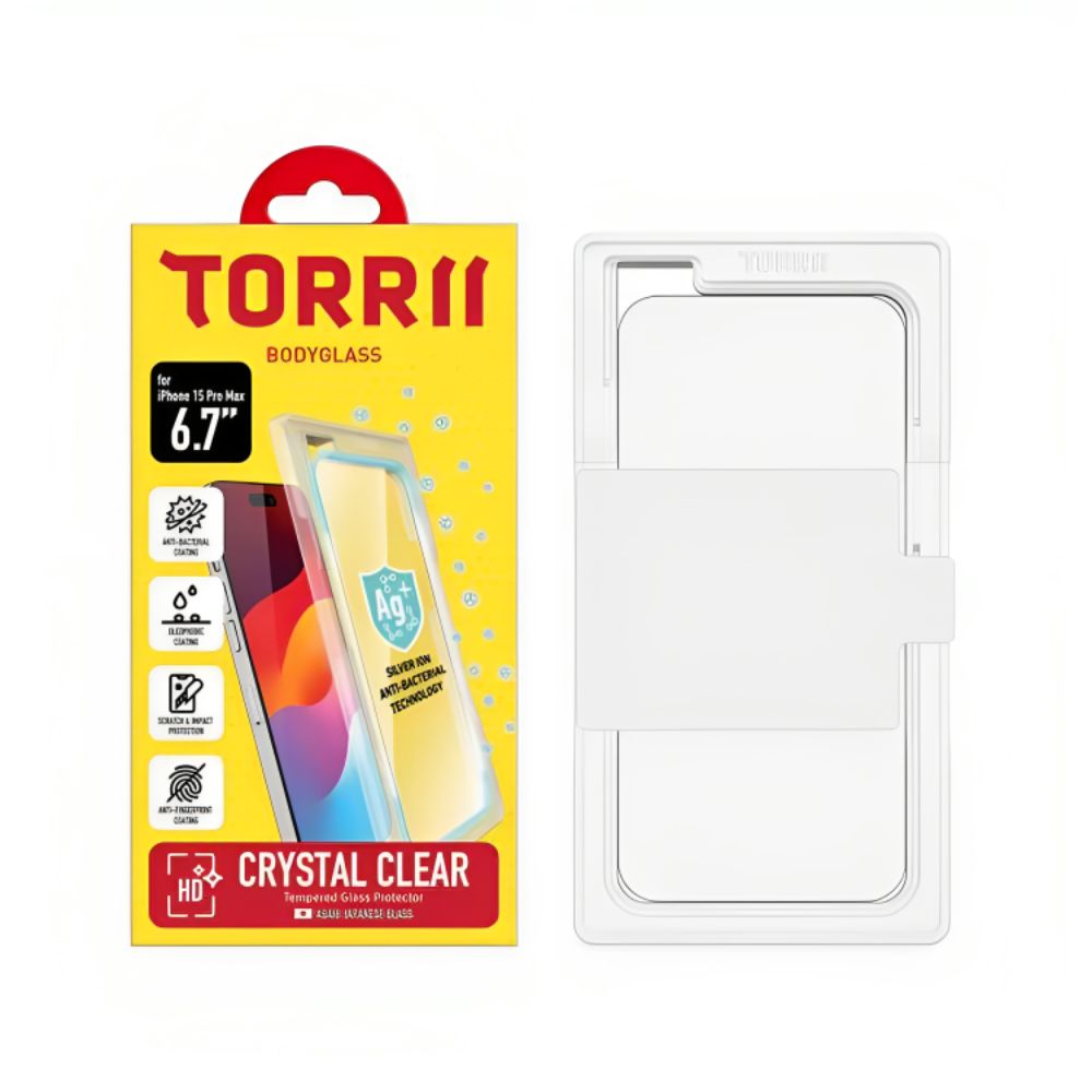 Torrii BodyGlass Anti-Bacterial Screen Protector for iPhone 15 Pro Max (Clear)