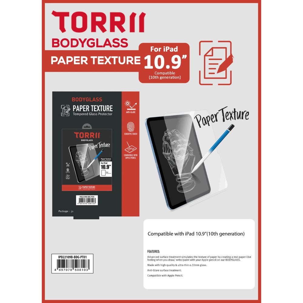 Torrii BodyGlass Paper Texture Glass Screen Protector for iPad 10.9&quot; 2022 (Clear)
