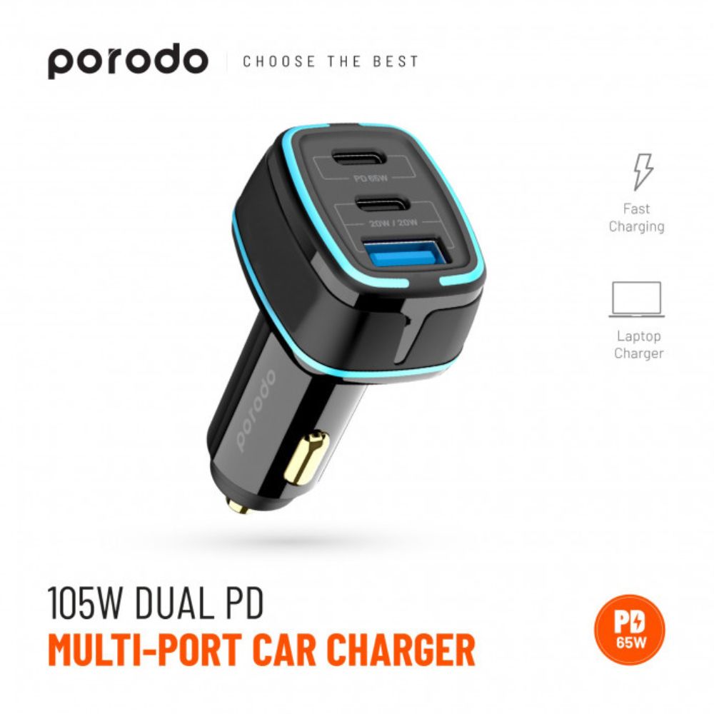 Porodo 105W Dual PD Multi-Port Super-Fast Car Charger