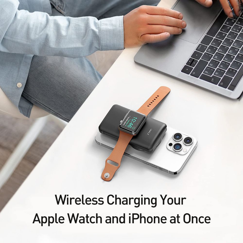 iWalk Mag-X Magnetic Wireless Power Bank 10000 mAh with Apple Watch Charging Port (Black)