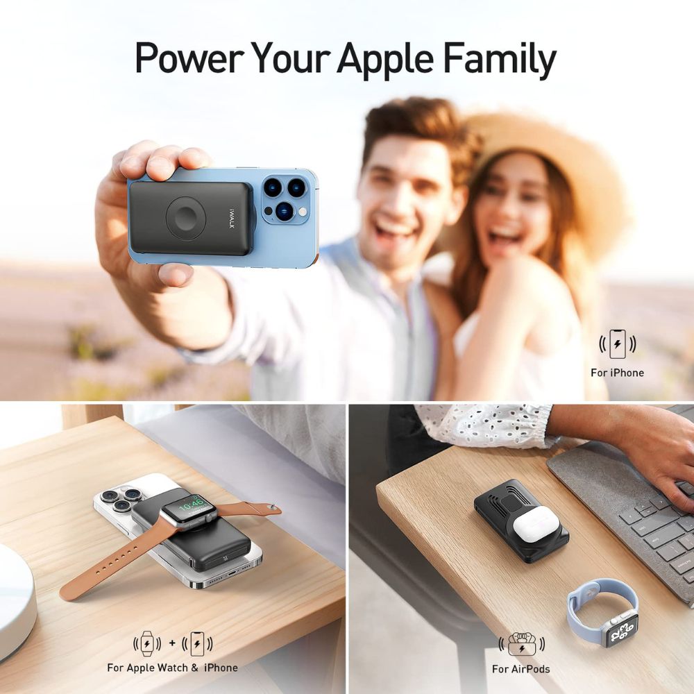 iWalk Mag-X Magnetic Wireless Power Bank 10000 mAh with Apple Watch Charging Port (Black)