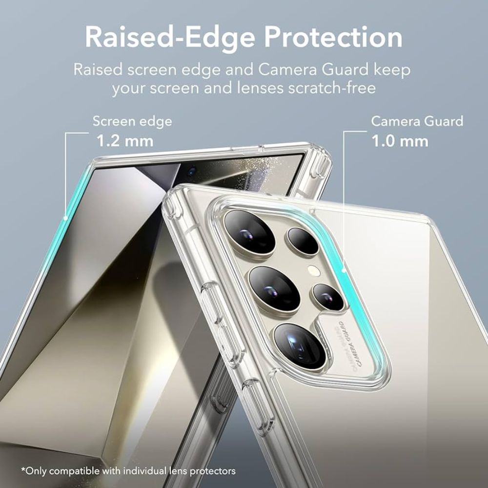 ESR Samsung Galaxy S24 Ultra Air Shield Boost Metal Kickstand+Hard PC Back + Flexible Bumper Protective Case (Clear)