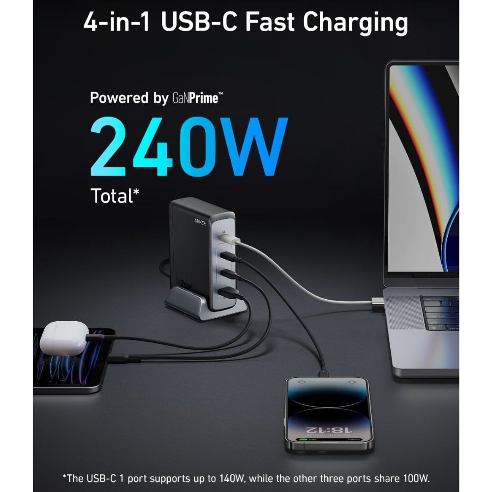 Anker 749 Prime 240W GaN Desktop Charger (4 Ports) -Black