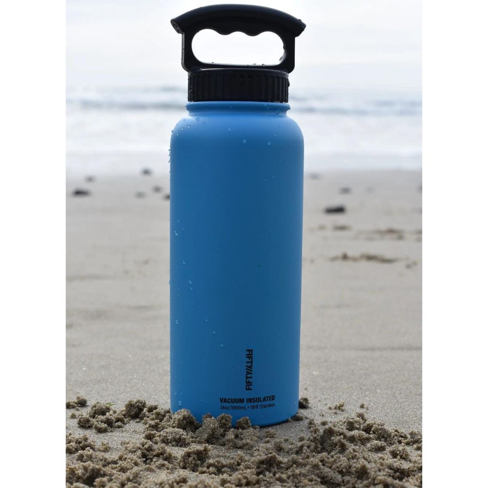 Fifty Fifty Vacuum Insulated Bottle 3 Finger Lid 1L (Crater Blue)