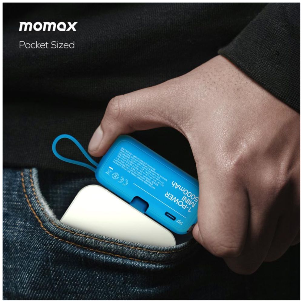 Momax 1-Power Mini 5000mAh Bulit-in foldable USB-C Battery pack (Blue)