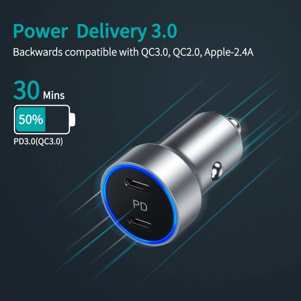 Choetech 40W 2-Port PD20W Fast Car Charger (Silver)