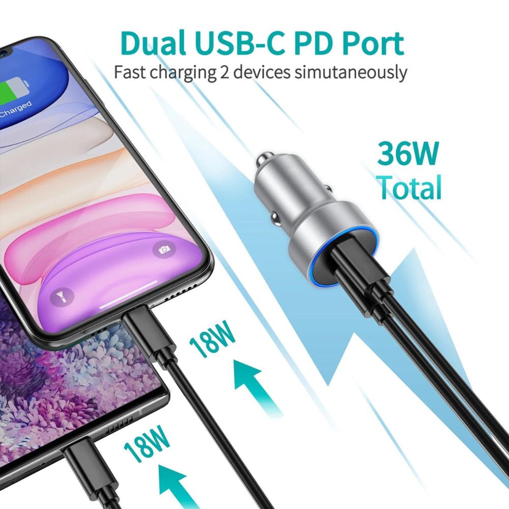 Choetech 40W 2-Port PD20W Fast Car Charger (Silver)