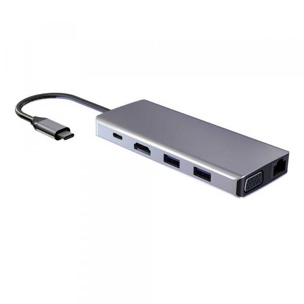 Powerology 11 in 1 USB-C HUB Ethernet HDMI VGA (Gray)