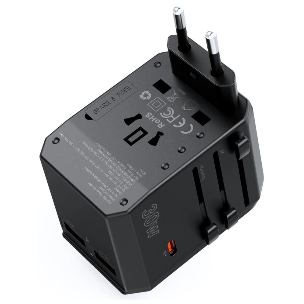 Choetech PD30W C+2A Travel Wall Adapter (Black)