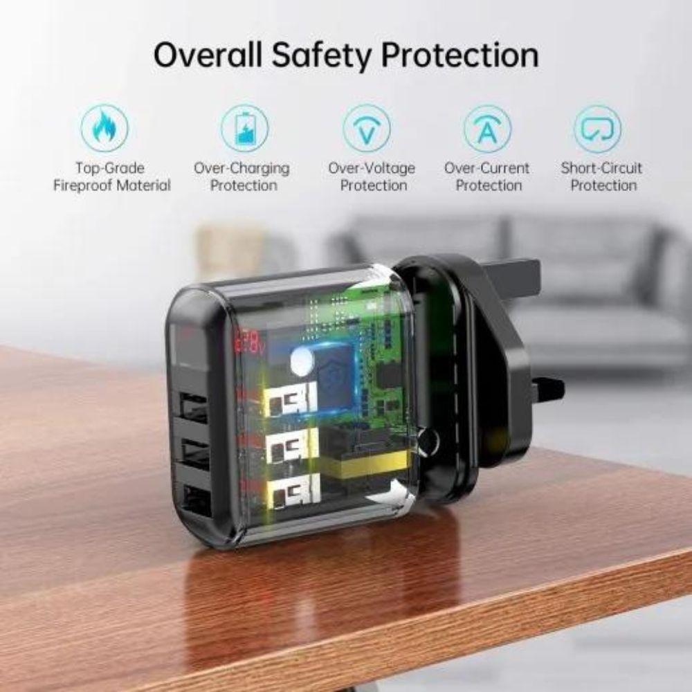 Choetech 5V/3.4A 3*USB-A Digital Wall Charger (Black)