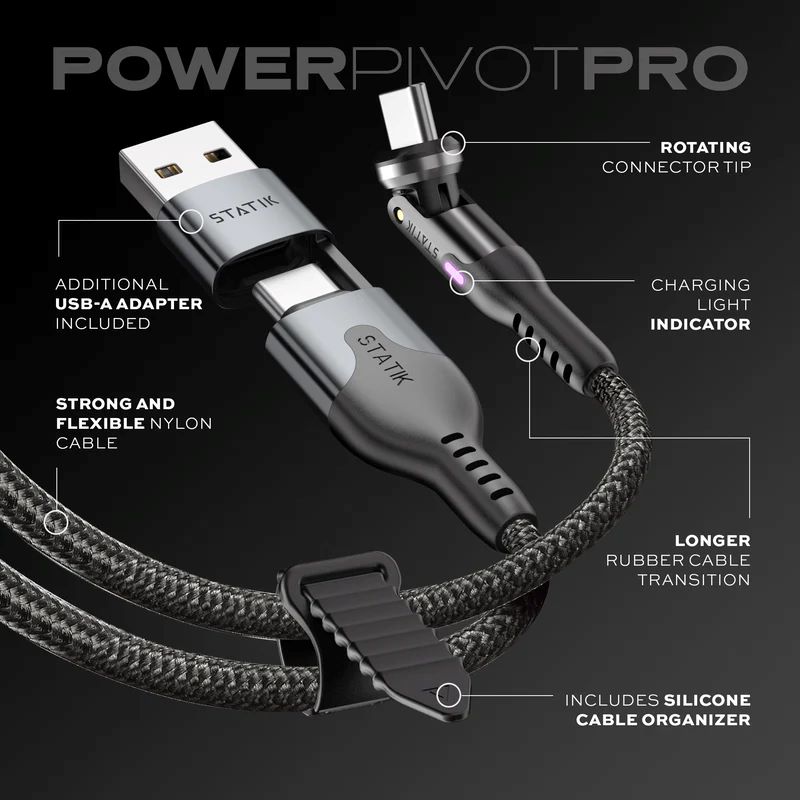 Statik PowerPivot Pro 100w Nylon Braided USB-C to C Cable 1.8M (Black)