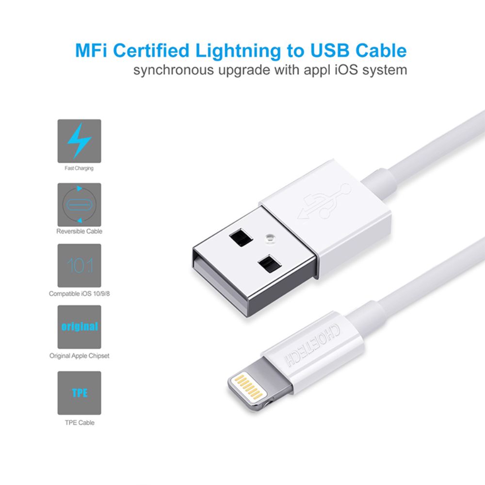 Choetech 1.2m MFI USB-Lightning Cable (White)
