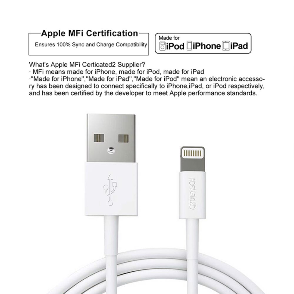Choetech 1.2m MFI USB-Lightning Cable (White)