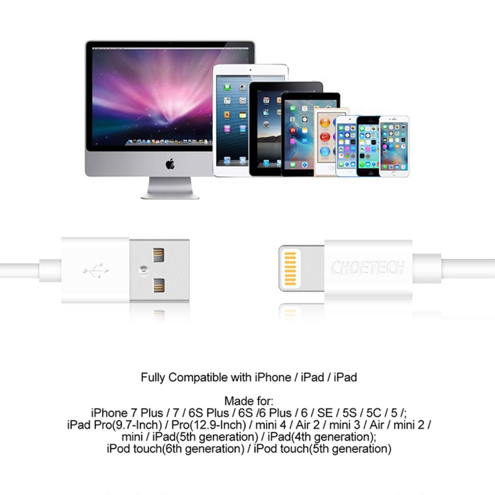 Choetech 1.2m MFI USB-Lightning Cable (White)