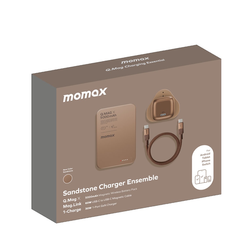 Momax Bundle Set ( 30Watts Charger 1-port type C + Mag Link Type C to Type C Cable 1M 60Watts + Q.Mag Power Bank 5000mAh Wireless Mag Safe Charge  )