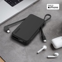 Momax 1-Power Vital+ 10000mAh Battery Pack with Built-in USB-C and Lightning Cable (Black)