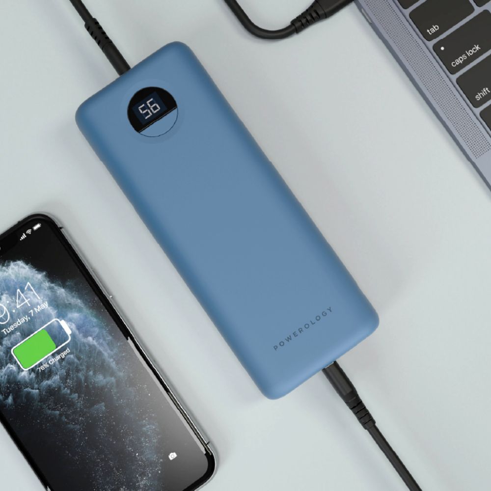 Powerology Quick Charge Power Bank 30000mAh PD 45W with Type-C to Type-C Cable 0.9M (Blue)