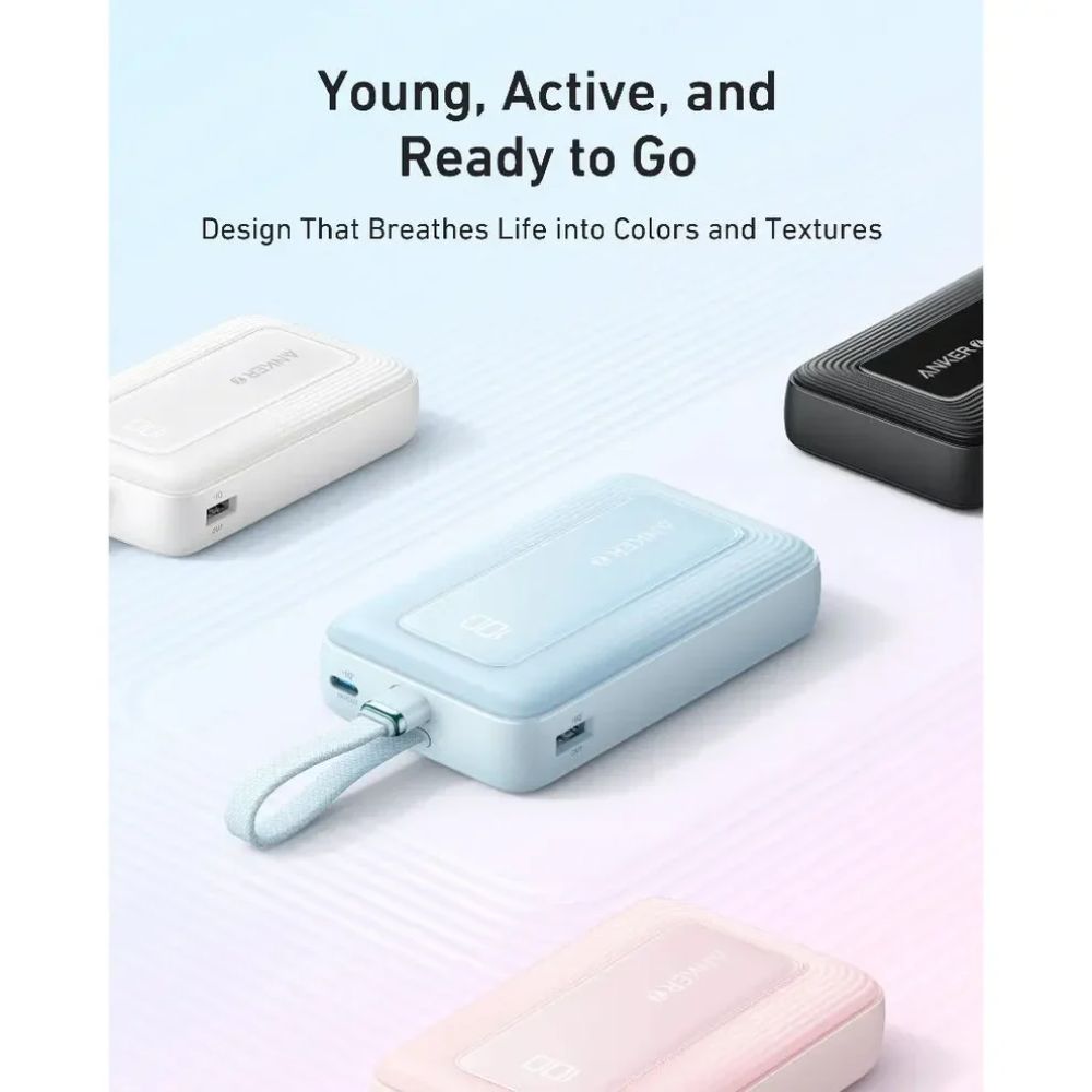 Anker Zolo Power Bank (20K, 30W, Built-In USB-C Cable) (Blue)
