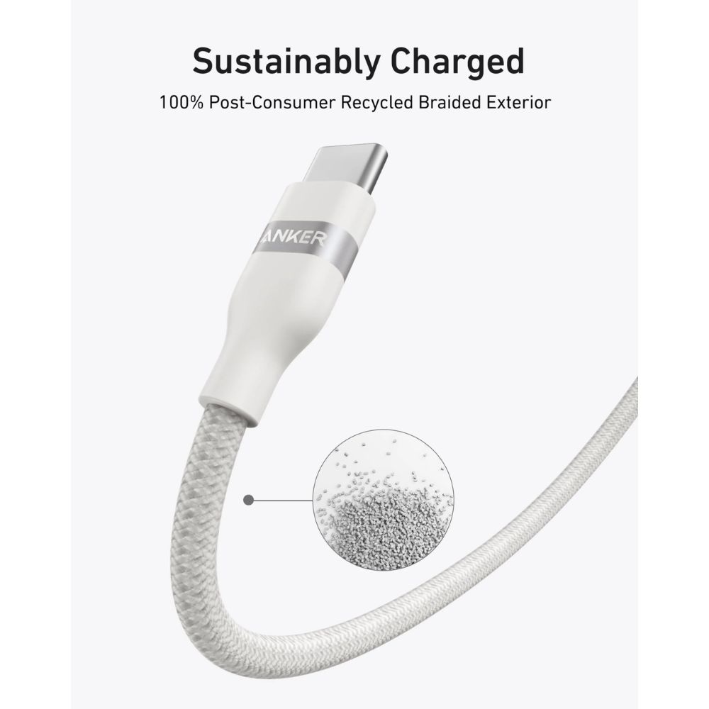 Anker USB-C to USB-C Cable 240W (Upcycled-Braided) (1.8m/6ft) (White)