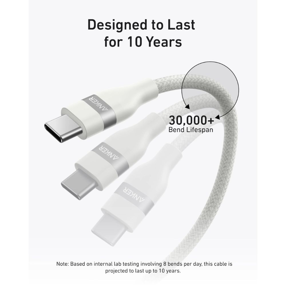 Anker USB-C to USB-C Cable 240W (Upcycled-Braided) (1.8m/6ft) (White)