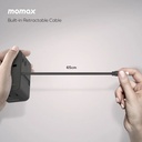 Momax 1-World2+ 100W 4-Port Dual AC Travel Adaptor with Built-in retractable Cable (Black)