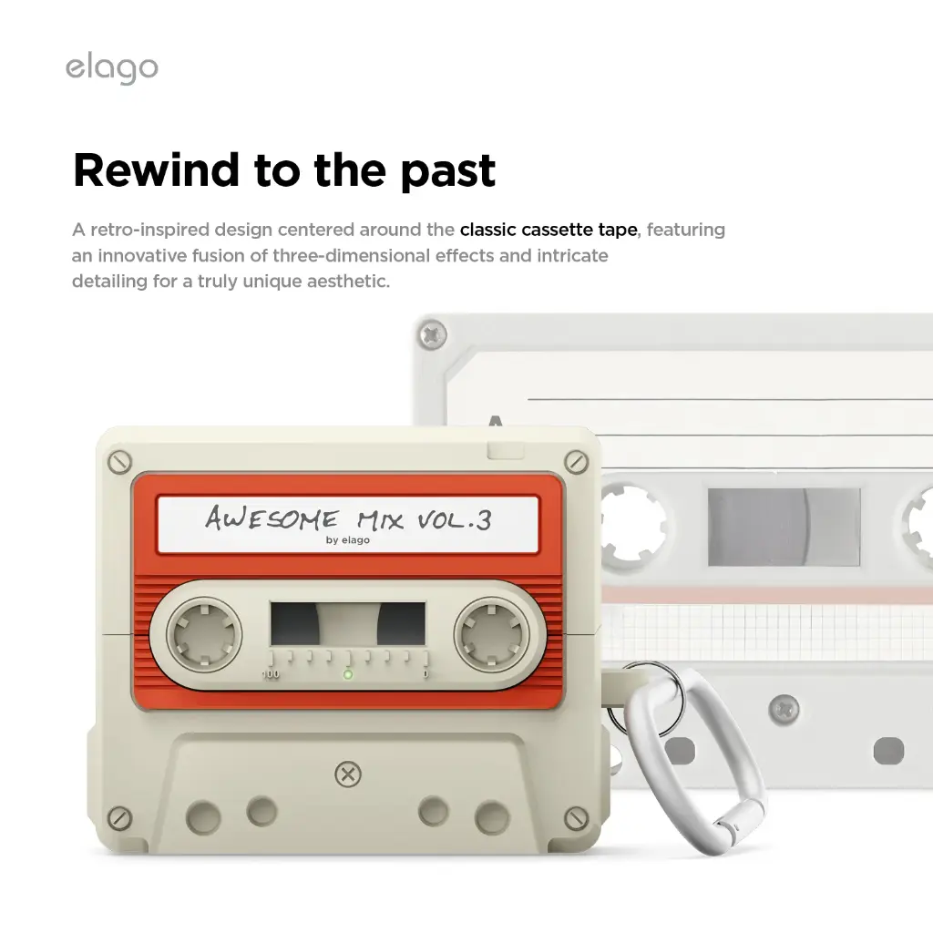 Elago Cassette Tape Hang Case AirPods Pro 3 (Classic White / Red)