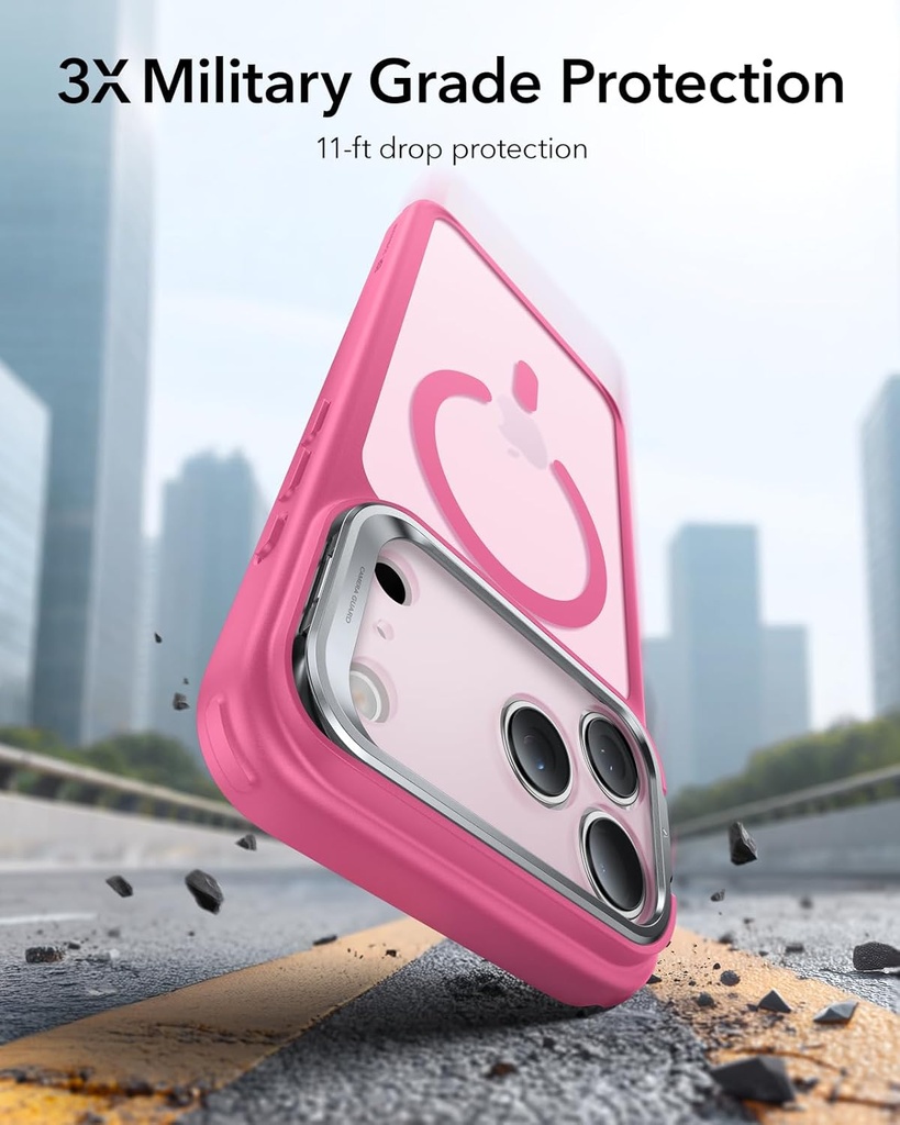 ESR HaloLock Classic Hybrid Case with Stash Stand for iPhone 17 Pro (Frosted Pink)