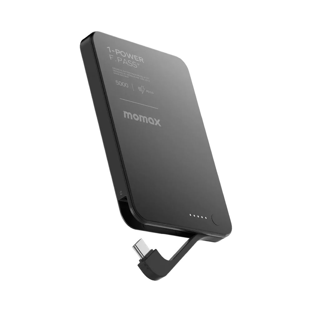 Momax 1-Power F.Pass+ 5000mAh Battery Pack with Built-in Cable and Magnetic attachment (Black)