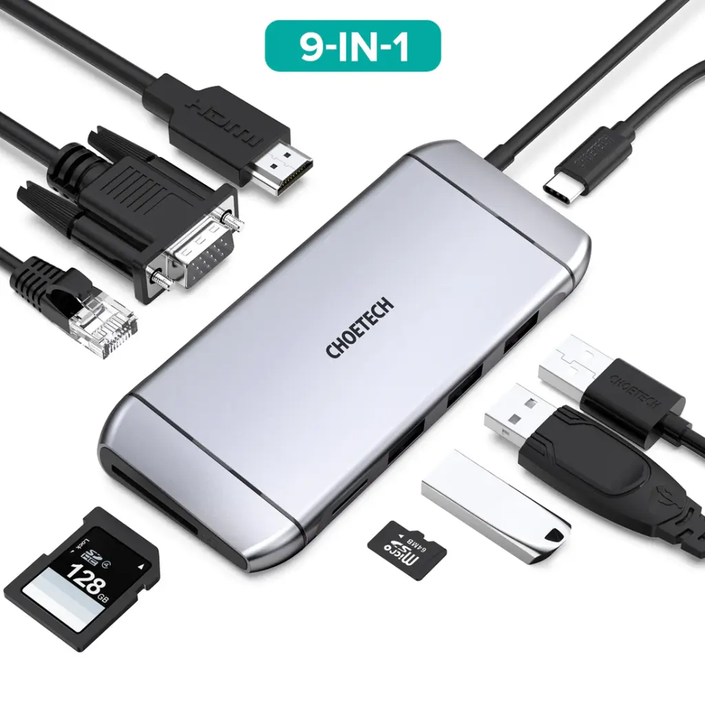 Choetech 9 in 1 USB-C Hub (Gray)