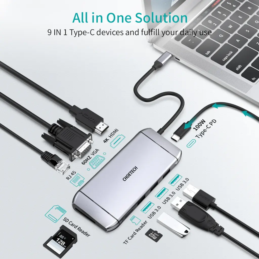 Choetech 9 in 1 USB-C Hub (Gray)