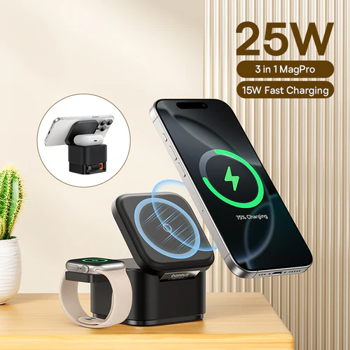 Baseus MagPro 3-in-1 Qi2 Magnetic Wireless Charger 25W (Cosmic Black)