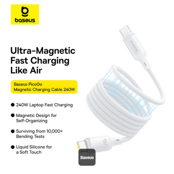 Baseus PicoGo Magnetic Liquid Silicone Fast Charging Cable USB-C to USB-C 240W 1m (Galaxy Blue)