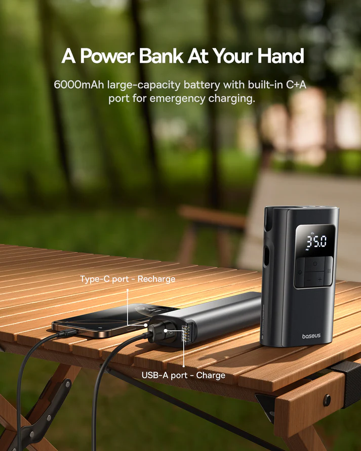 Baseus PrimeTrip VA1 Wired and Wireless 2-in-1 Tire Inflator (Cosmic Black)