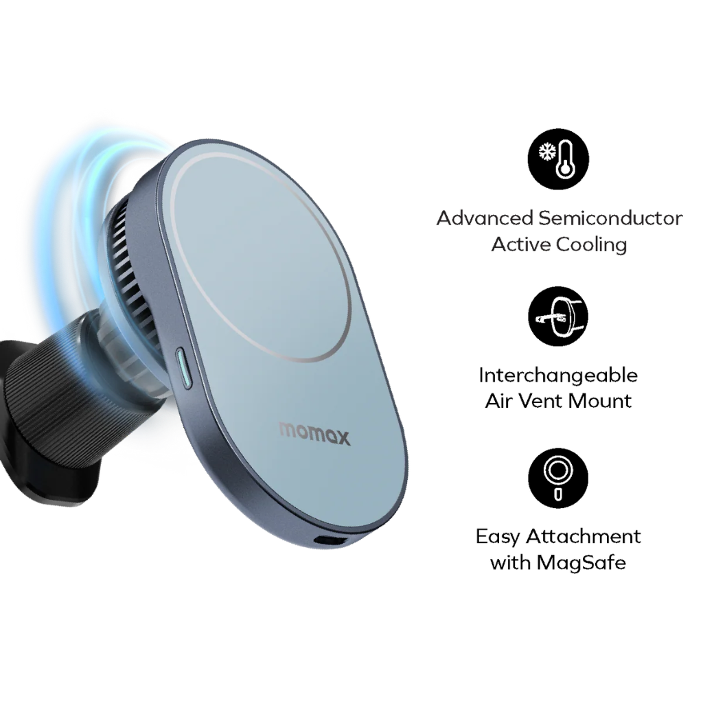 Momax 1-MOVE Q.Mag 25W Magnetic Wireless Charging Car Mount (Dark Grey)