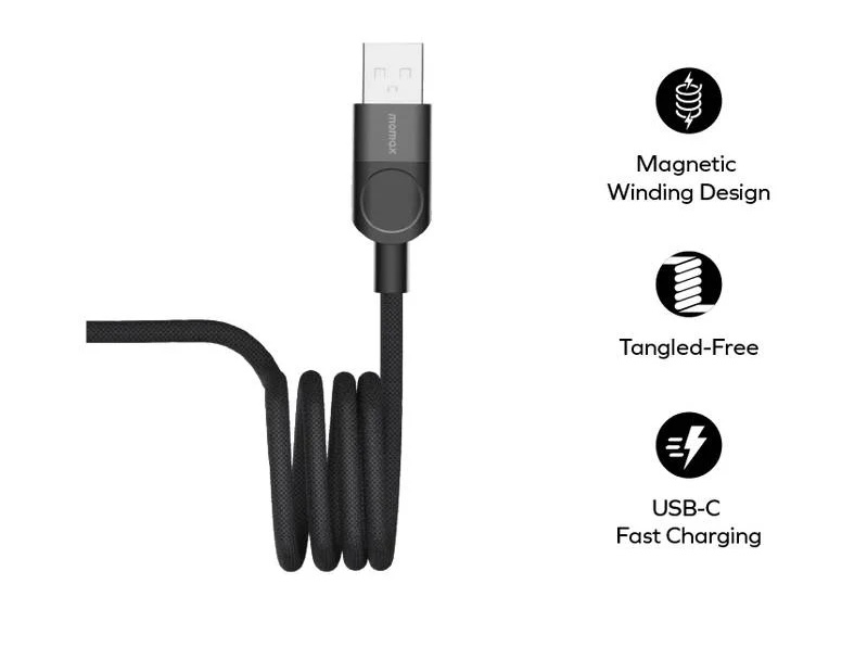 Momax Mag.Link 66W USB-A to USB-C Magnetic Cable 1m (Black)