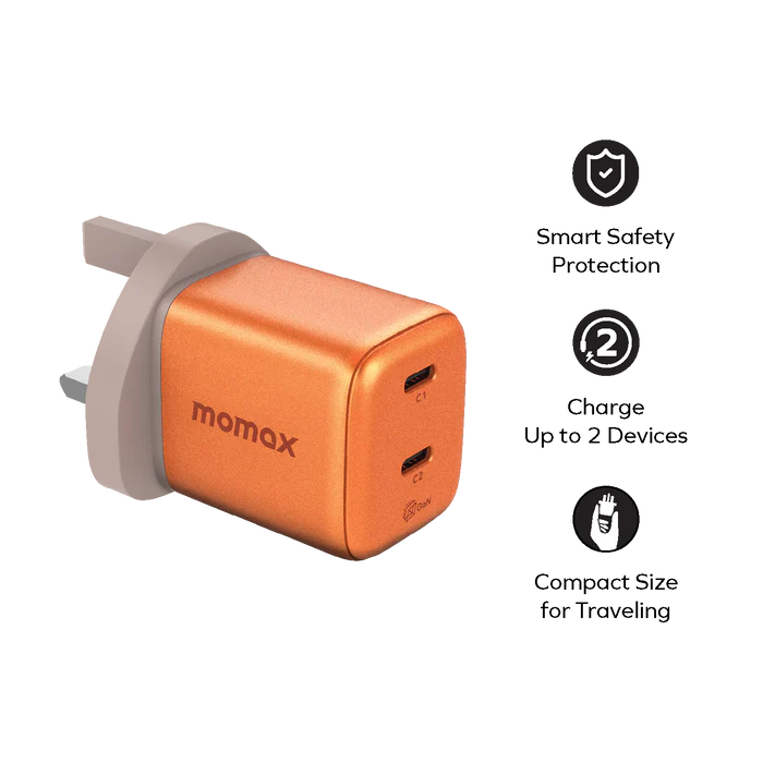 Momax 1-CHARGE 45W 2-Port GaN Charger (Orange)