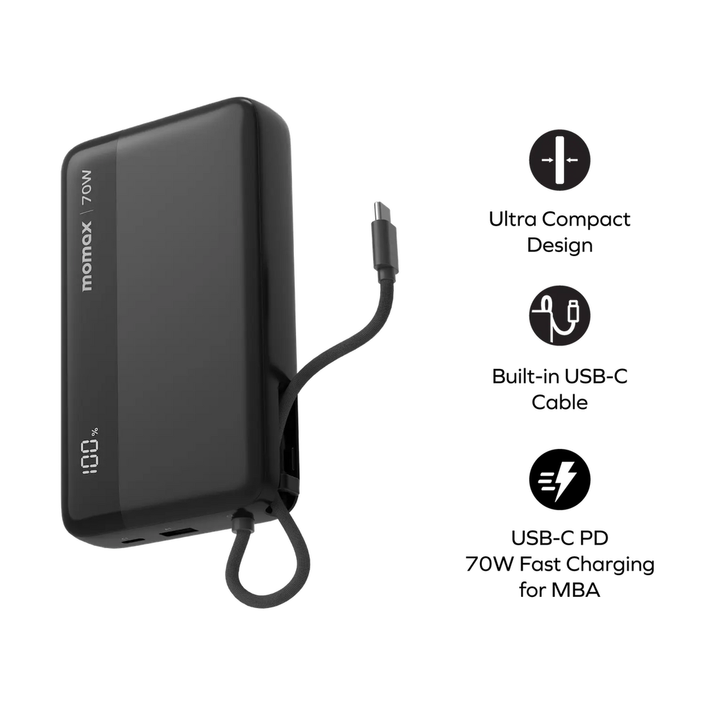 Momax 1-Power Ultra+ 20000mAh External Battery Pack with Built-in Cable